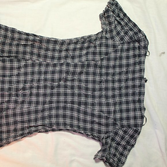 Divided button up plaid shirt dark blue white stripes size us 4 - Picture 3 of 7